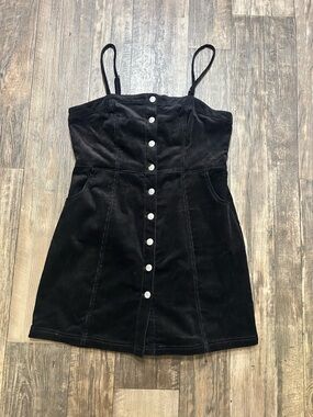 Love Tree Black Button-Front Spaghetti Strap Mini Dress